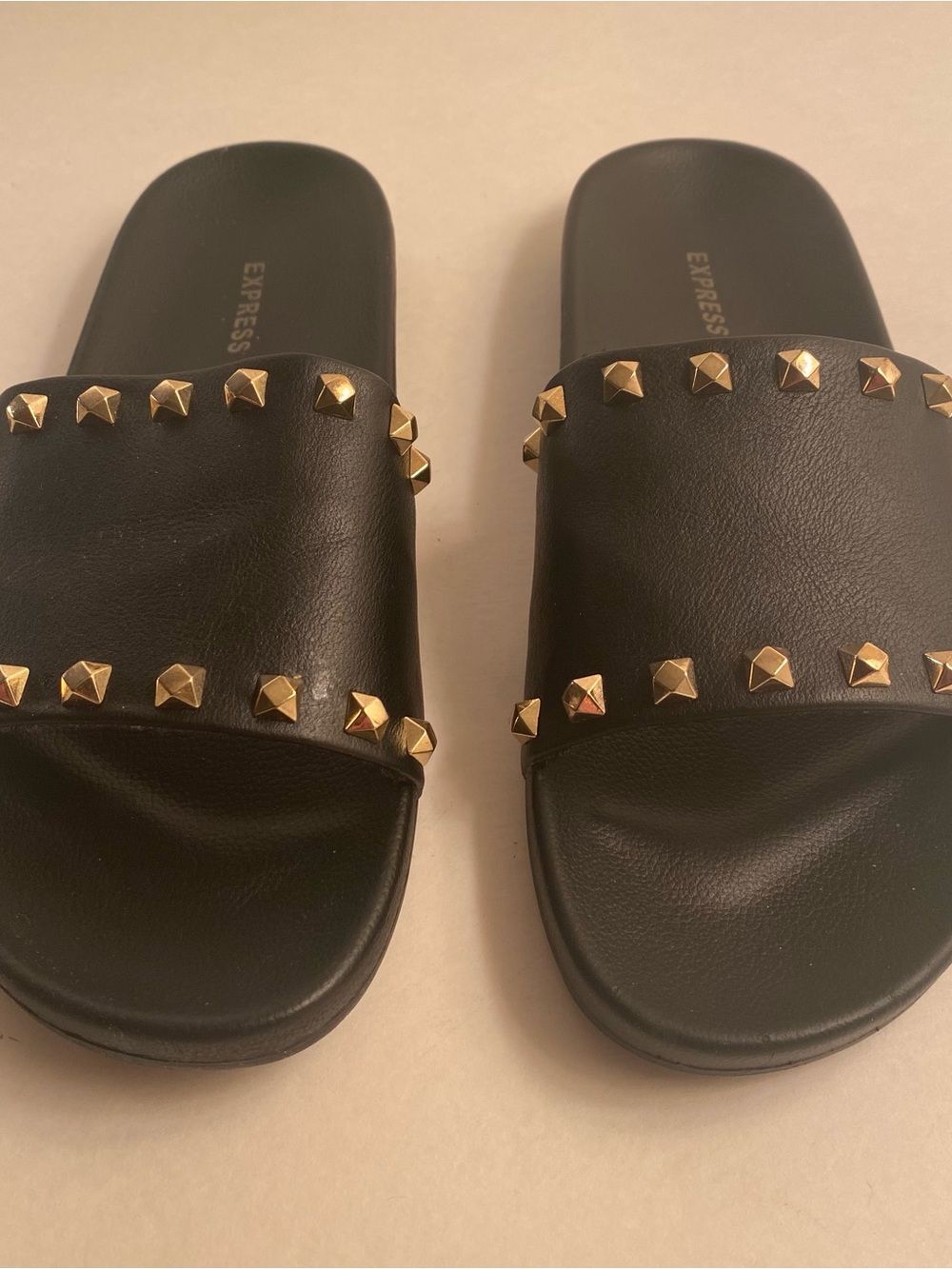 Express Black Gold Studded Slide Sandals, Size 8
